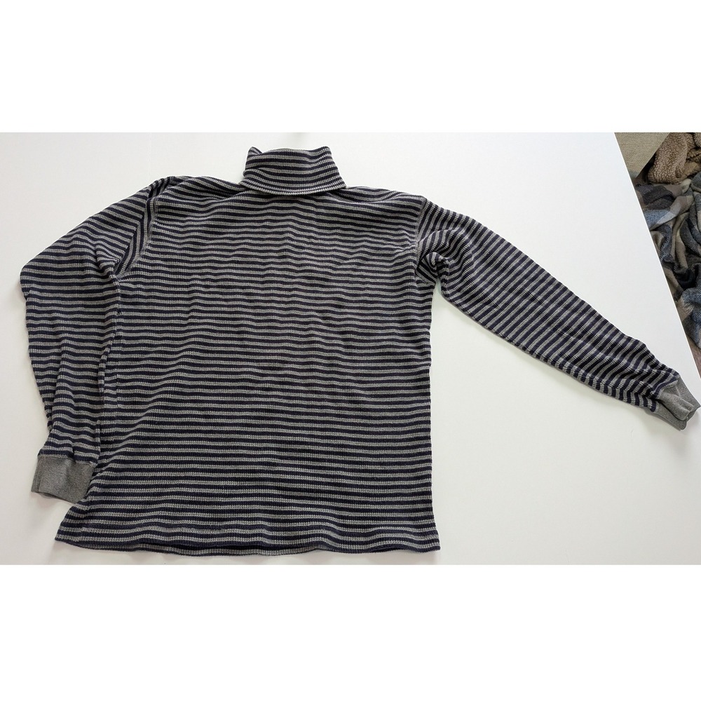 GAP Turtleneck Top Womens Large Navy Grey Excellent Striped Waffle Knit Thermal